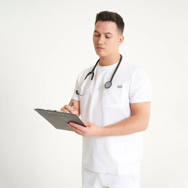 Simki 4951 Miles Male Scrub Top - White
