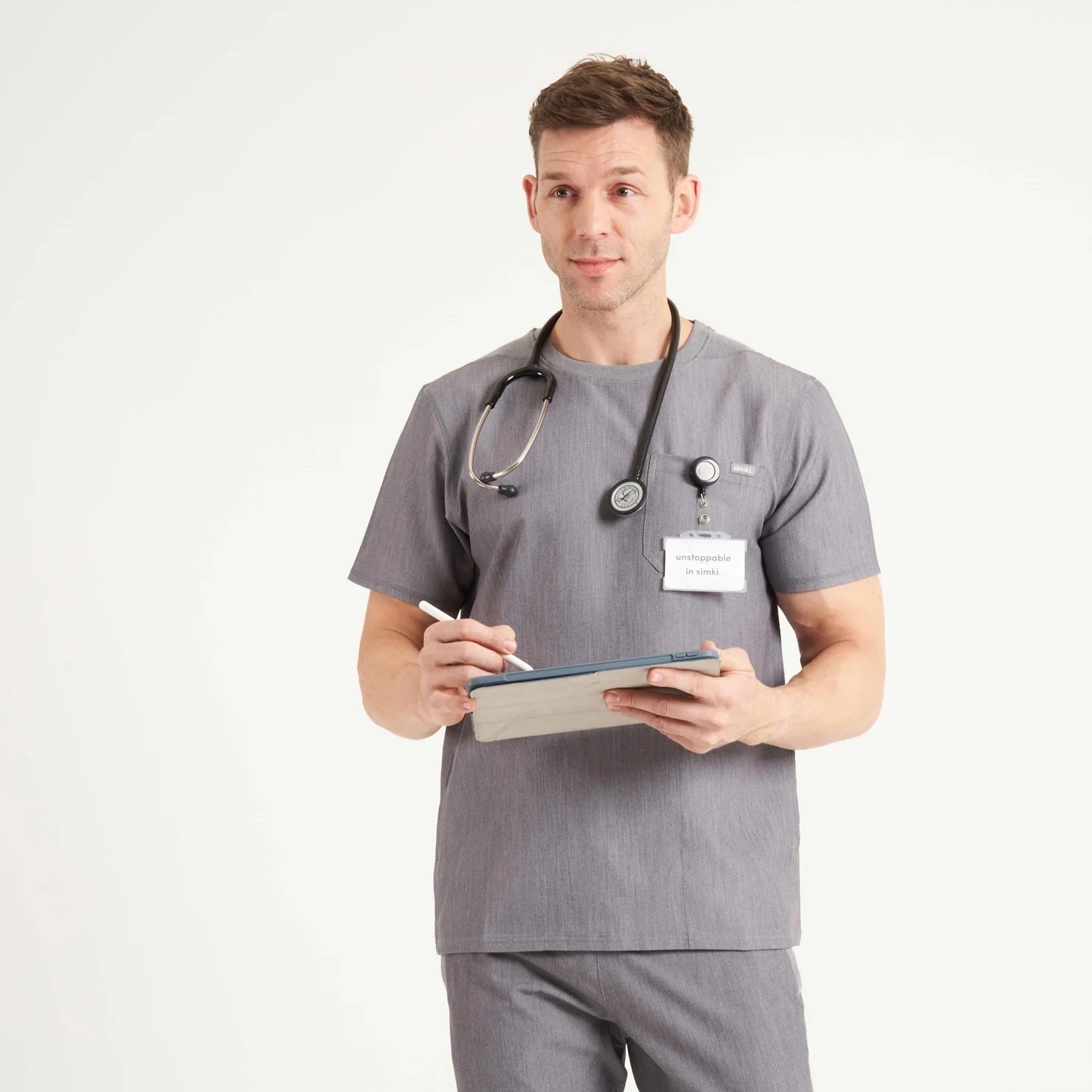 Simki 4951 Miles Male Scrub Top - Charcoal